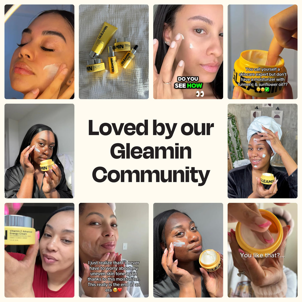 Gleamin Vitamin C and turmeric ingredients highlighting brightening benefit