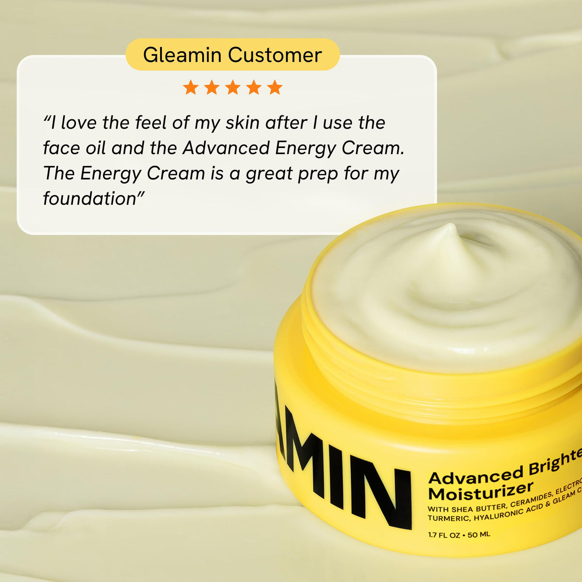Gleamin packaging label detail emphasizing ingredient and fragrance-free claim