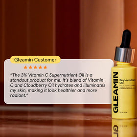 Gleamin product label detail showing key ingredients and fragrance-free claim