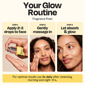 Gleamin applying serum to cheek showing layering under makeup benefit