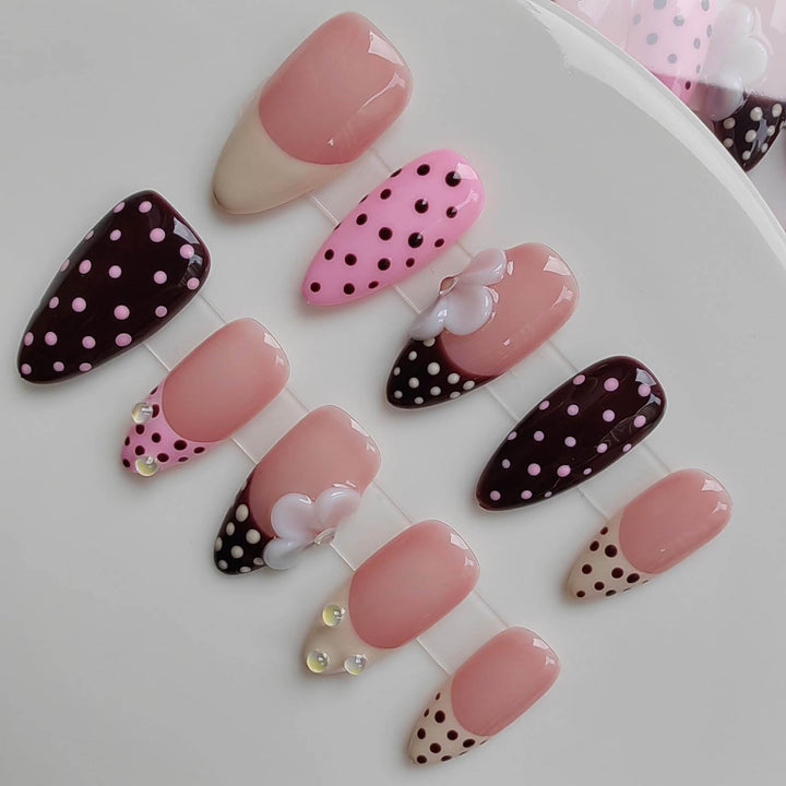 Gleamrain front packaging showing nude almond nails and spring pattern benefits