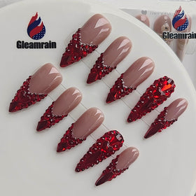 Gleamrain side profile of long almond shape, elongates fingers for glamorous effect