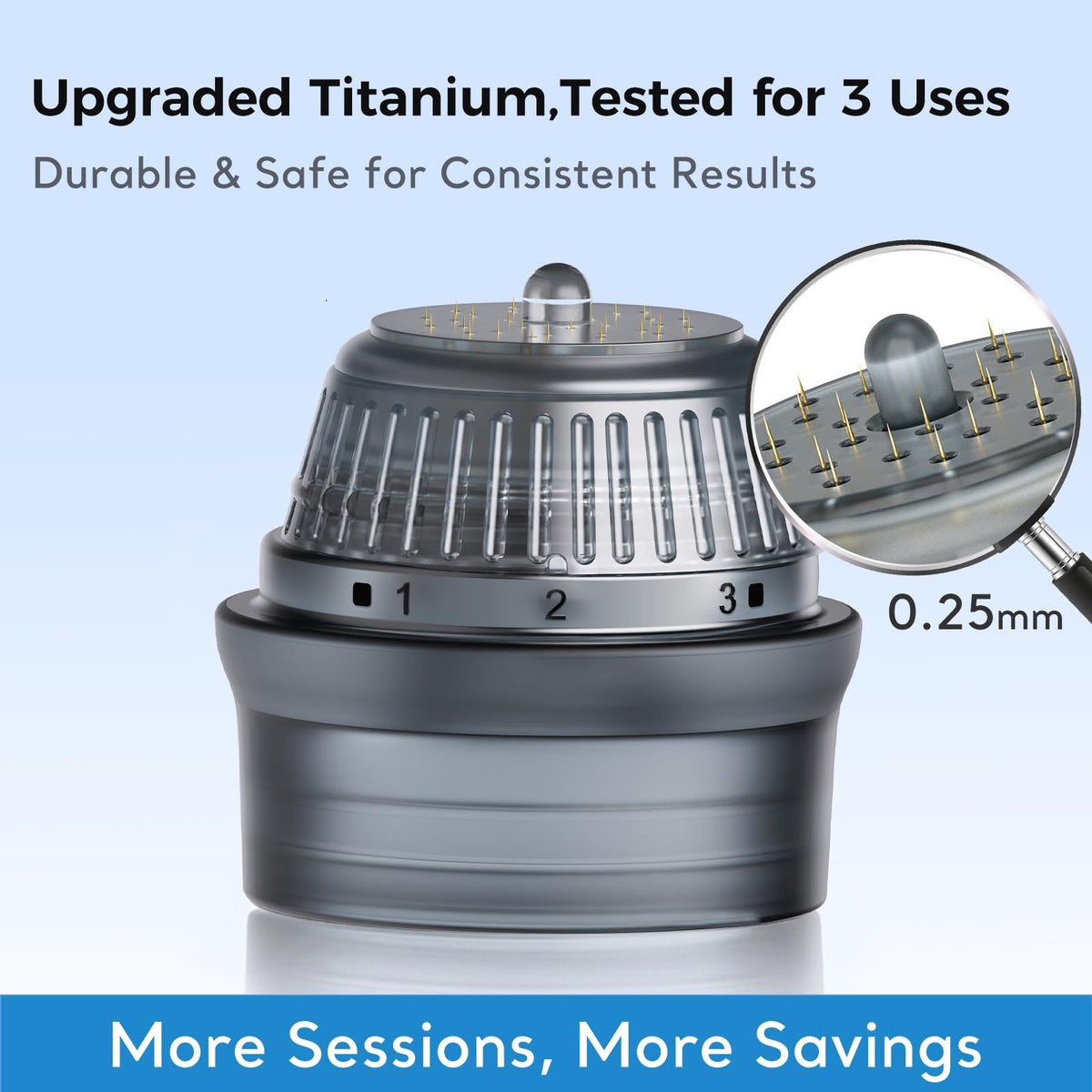Glemme titanium derma stamp closeup highlighting durable needle head