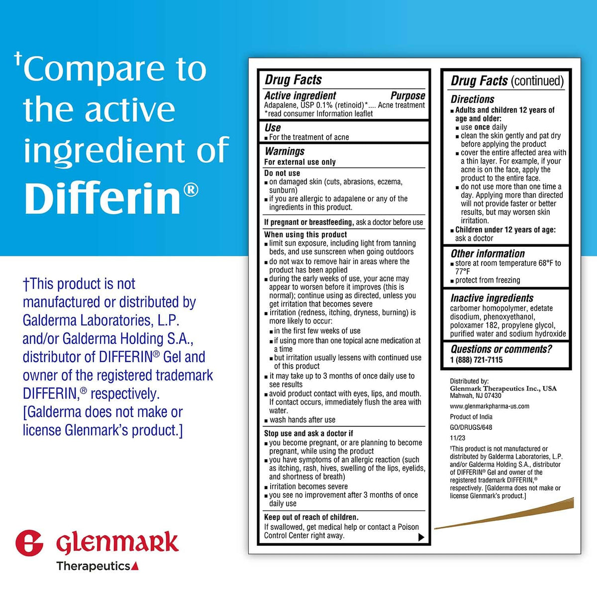Glenmark Therapeutics 45g tube beside a coin to illustrate size and portability benefit