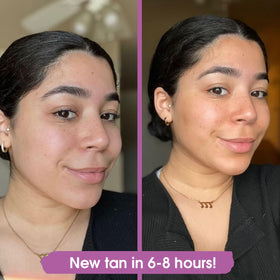 GLEOW dropper releasing amber bronzing drops, showing smooth texture and blendability