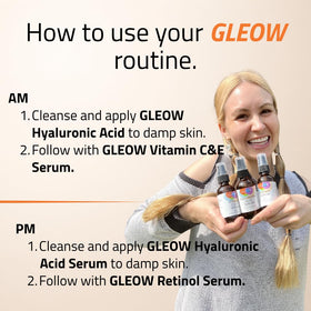 GLEOW product label close-up showing clean formula ingredients