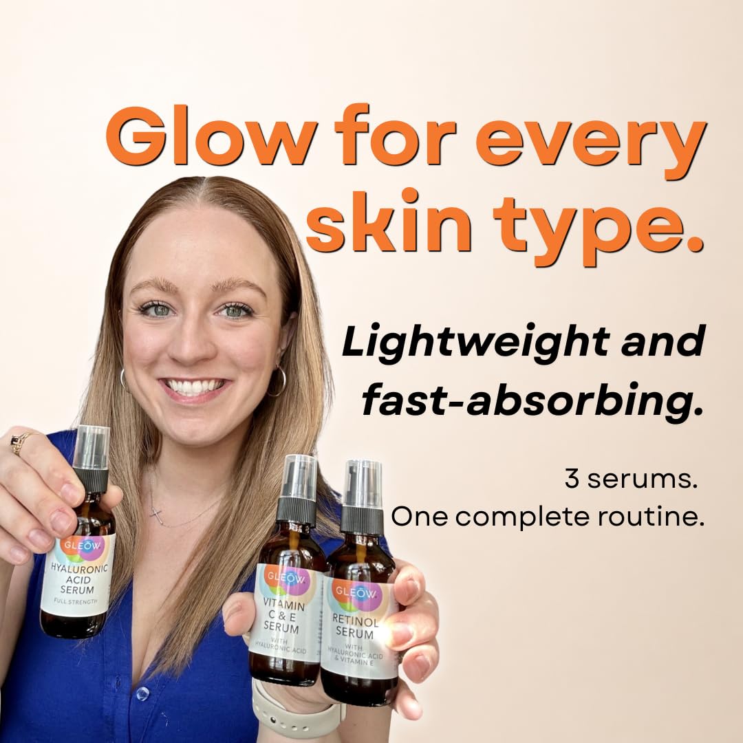 GLEOW product label close-up showing key ingredients and clean formula benefit