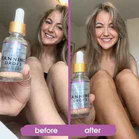 GLEOW bottle on bathroom vanity with skincare items, showing everyday routine convenience