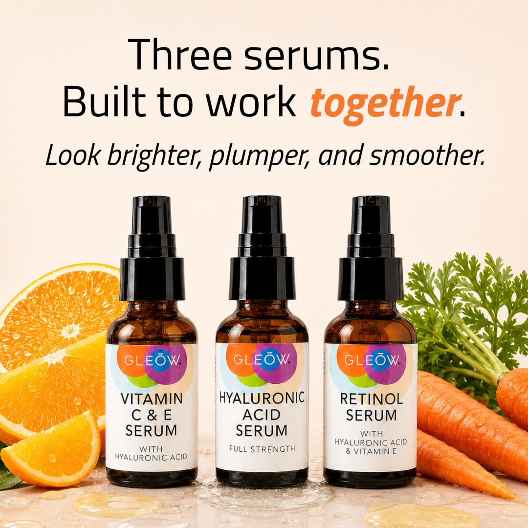 GLEOW retinol serum dropper dispensing formula to target texture and lines