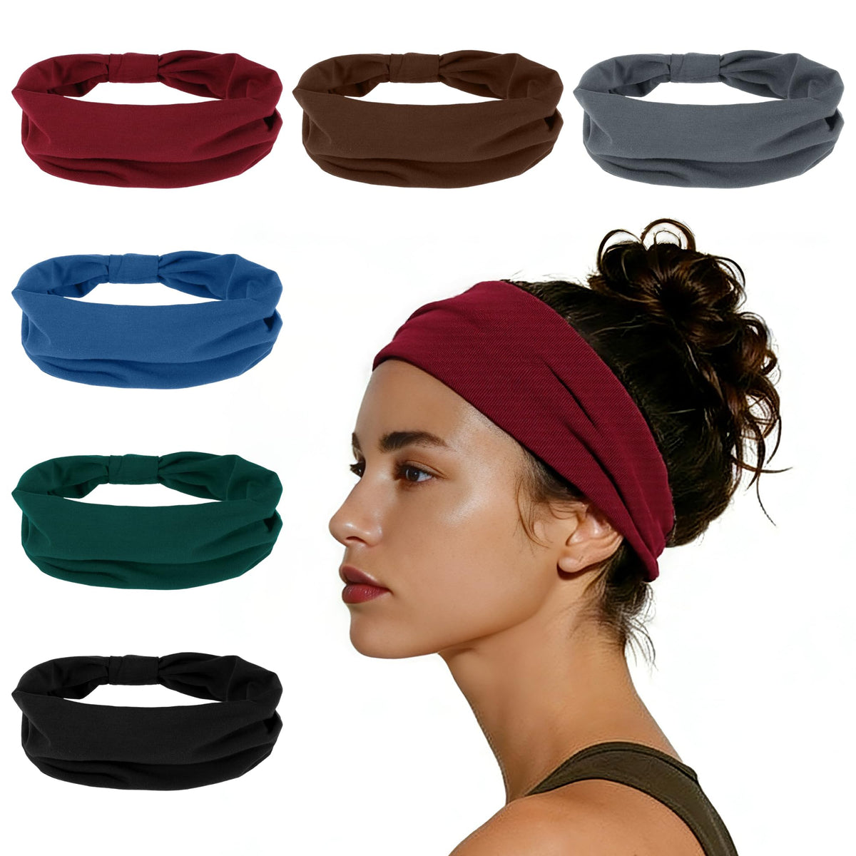 GLIDESMOOTH front view of six-pack headbands showing colors and packaging, versatile set