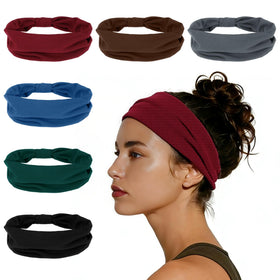 GLIDESMOOTH front view of six-pack headbands showing colors and packaging, versatile set