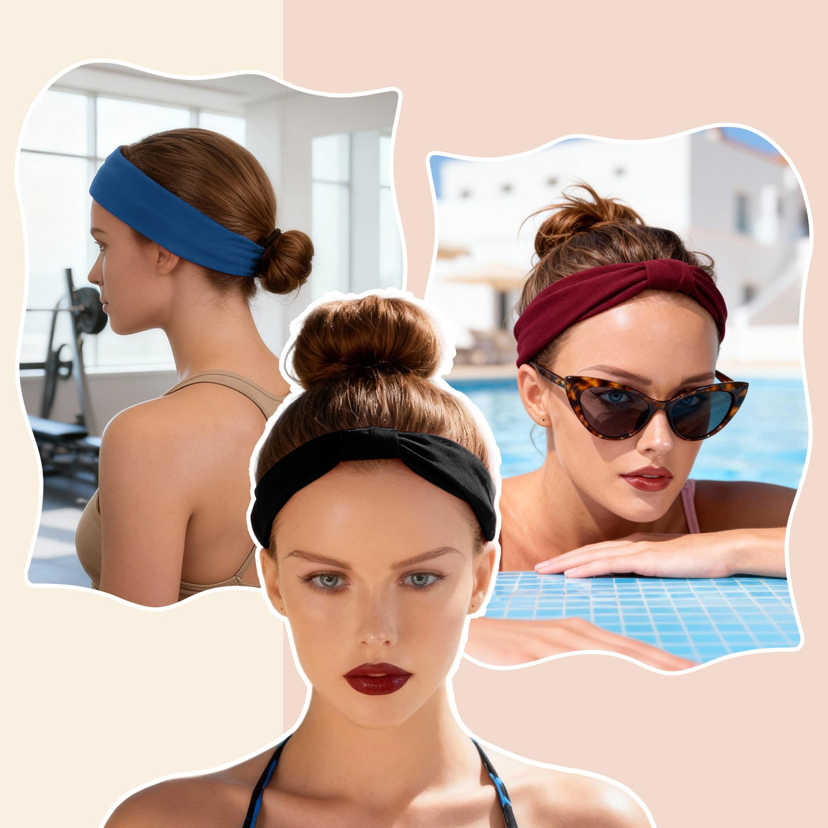 GLIDESMOOTH headband worn while applying makeup, keeps hair away for precision