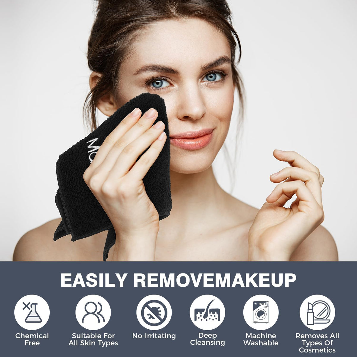 GLIMGLINT cloth in hand removing makeup demo showing effective stain lifting