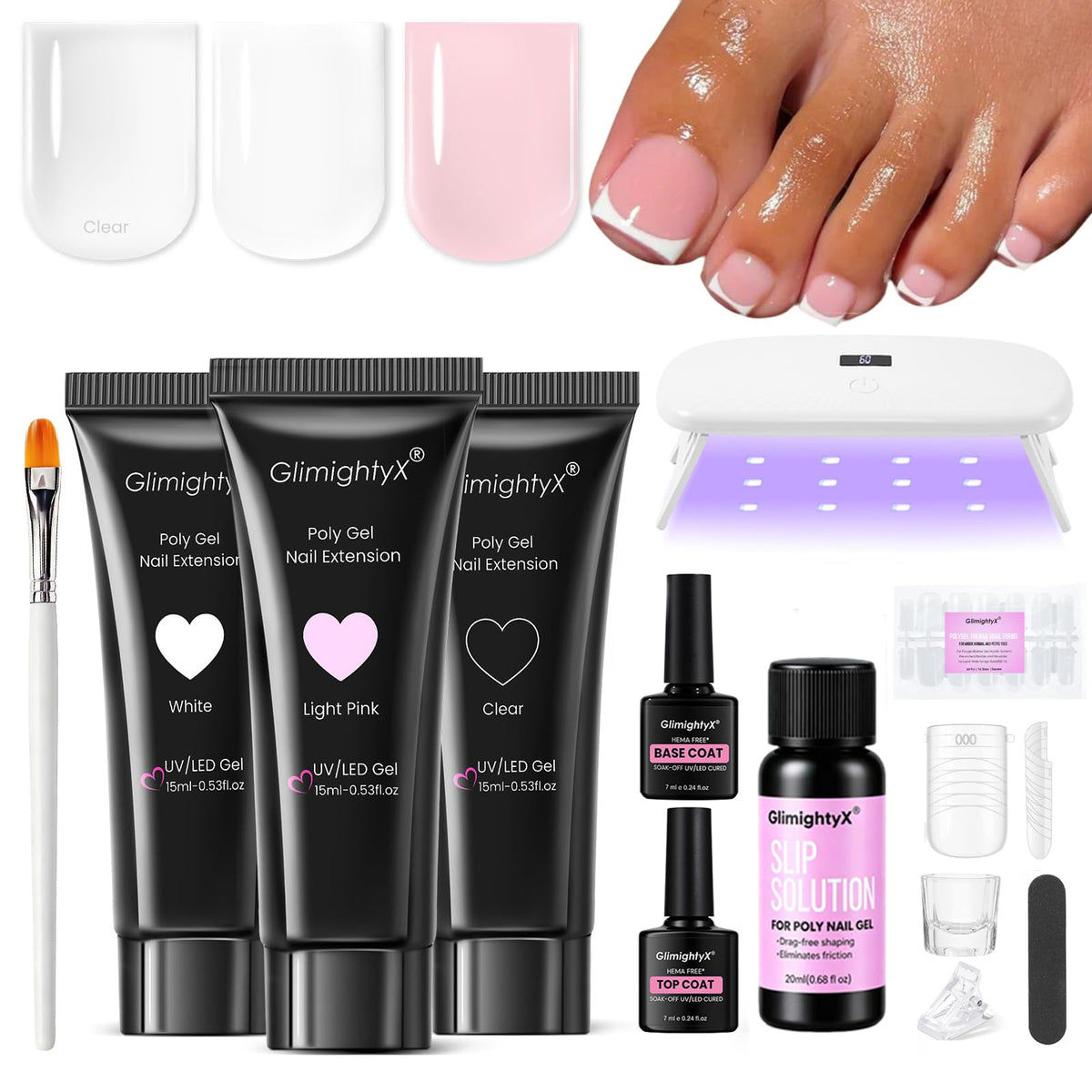 GlimightyX front packaging showing complete toenail kit and benefits