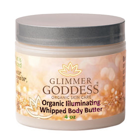 GLIMMER GODDESS jar front showing bronze sexy glow finish and packaging benefit