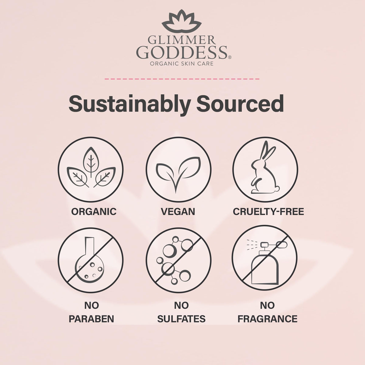 Glimmer Goddess natural ingredients display highlighting organic oils