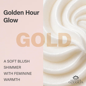 Glimmer Goddess label close-up displaying organic shea and oil benefits