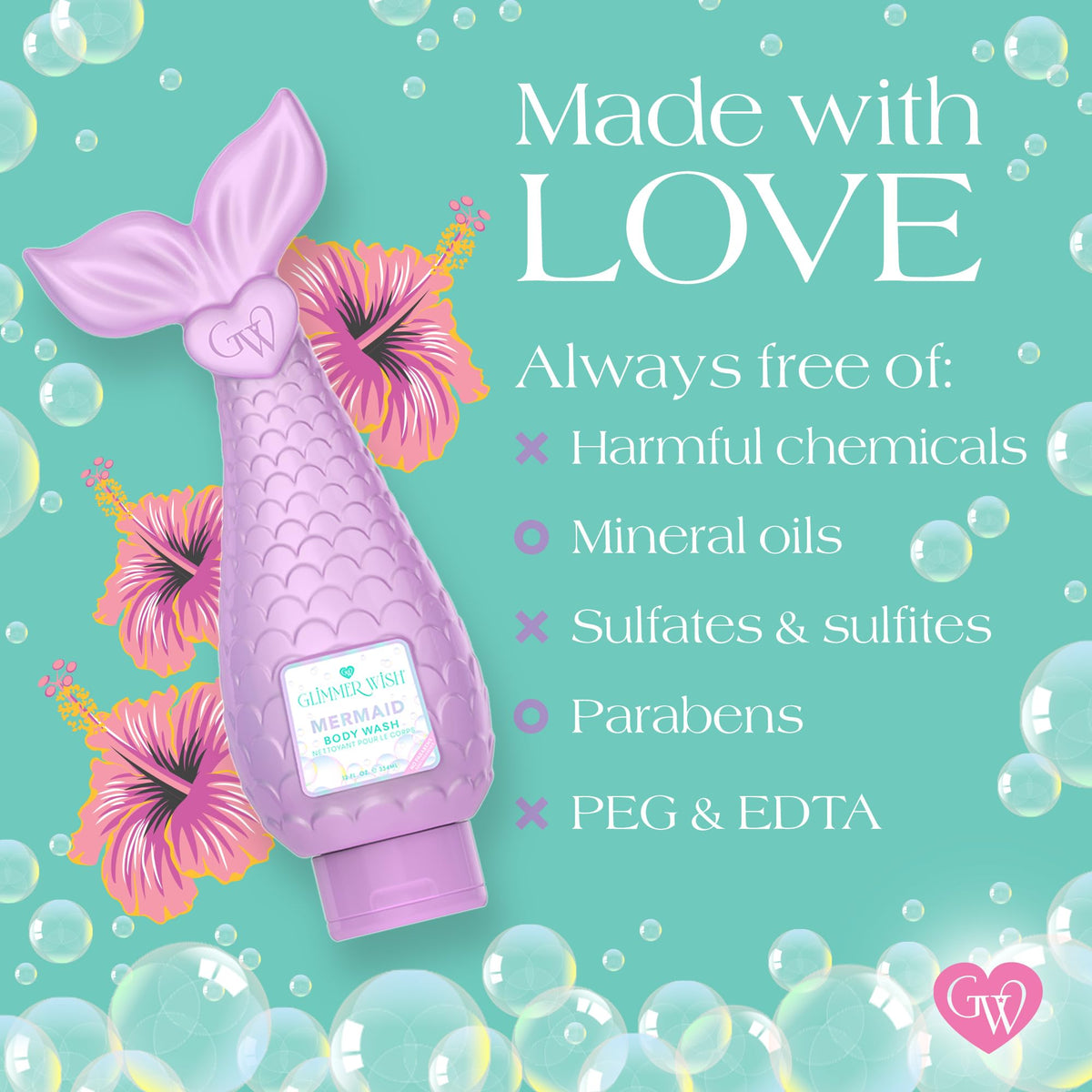 Glimmer Wish bottle staged in a child’s bathroom for playful bath routines
