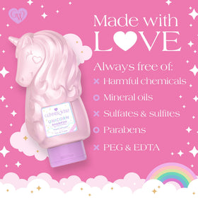 Glimmer Wish kid using shampoo in bath showing fun scent and happier bathtime benefit