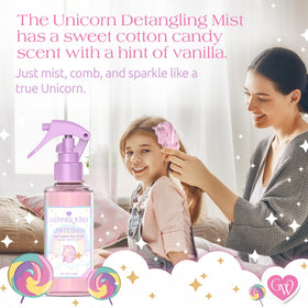 Glimmer Wish child using spray in a playful setting for gentle, kid-friendly grooming benefit