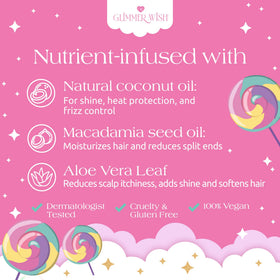 Glimmer Wish label detail focusing on ingredient highlights and toxin-free reassurance benefit