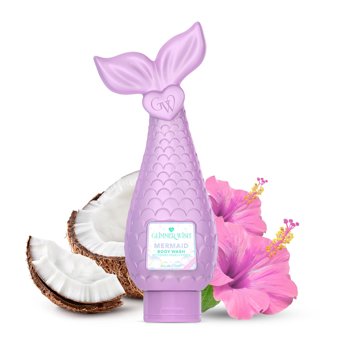 Glimmer Wish bottle front view showing mermaid packaging and kid-friendly appeal