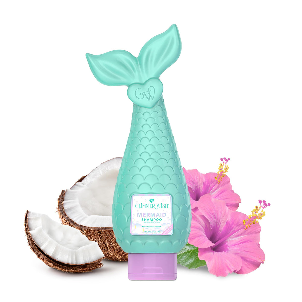 Glimmer Wish front packaging showing colorful mermaid bottle and beach scent benefit
