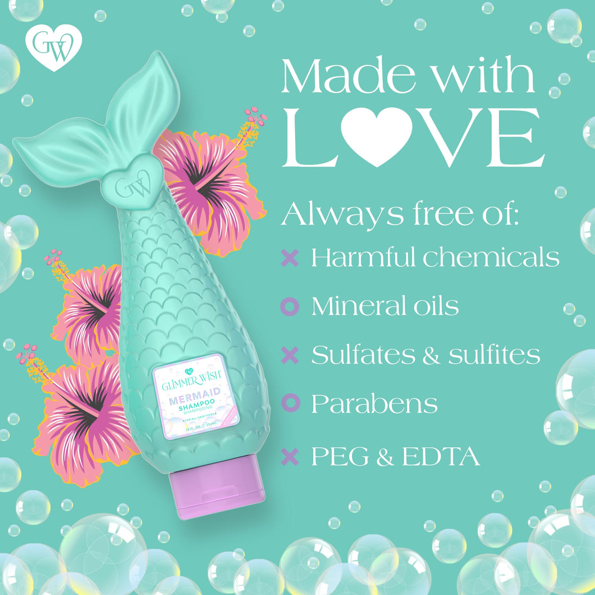 Glimmer Wish label and ingredients panel emphasizing clean non-toxic components