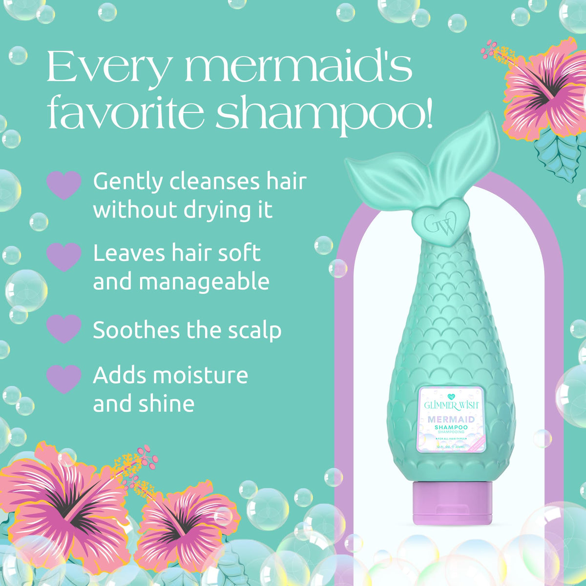 Glimmer Wish lavender pearl swirl visible in bottle for playful bathtime appeal