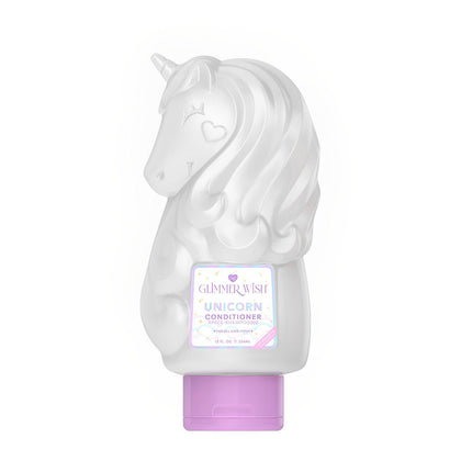 Glimmer Wish front bottle shot showing playful unicorn packaging and easy-pour cap