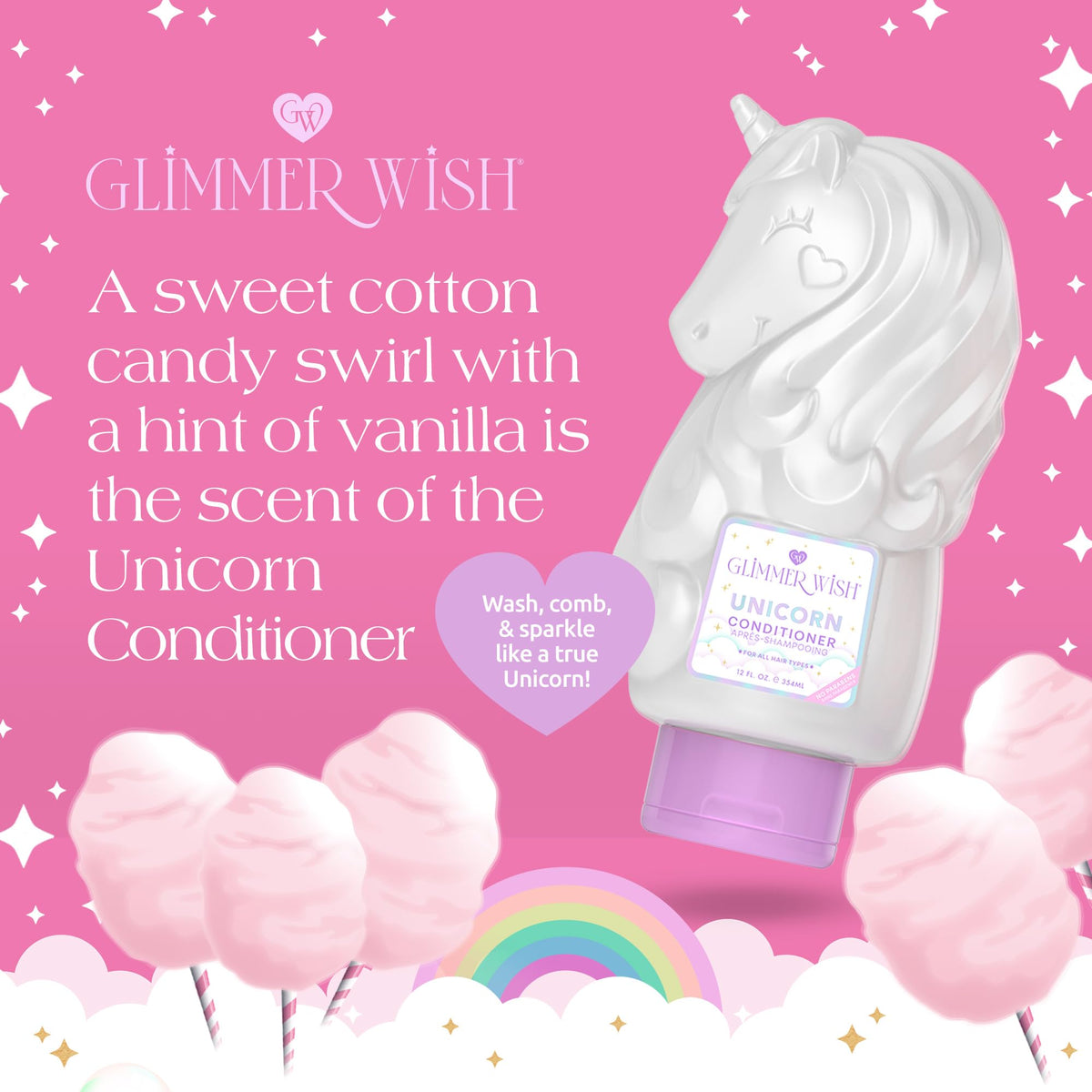 Glimmer Wish coconut and macadamia oils display emphasizing natural conditioning benefits