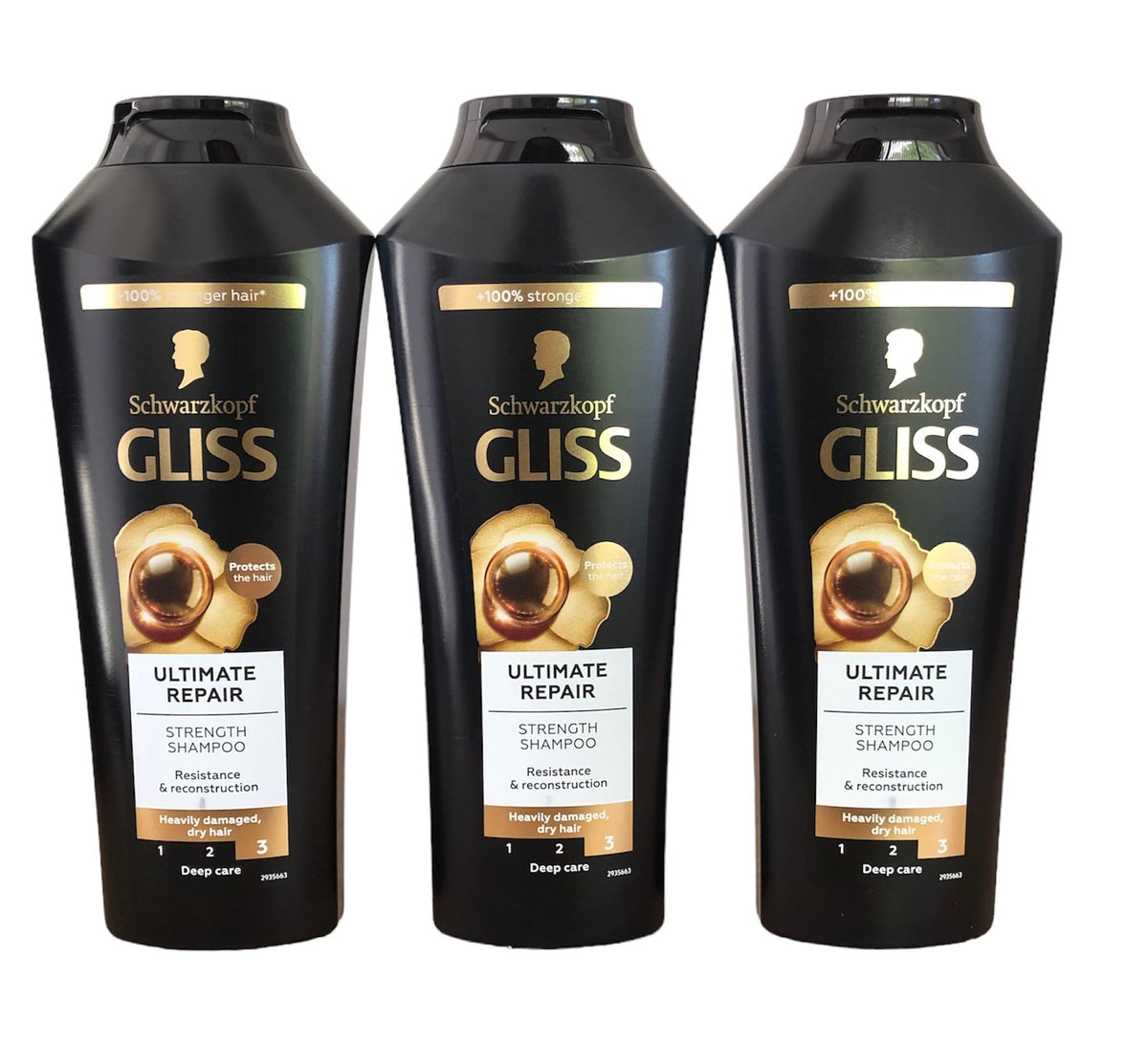 GLISS shampoo in use under running water demonstrating smoother, shinier hair