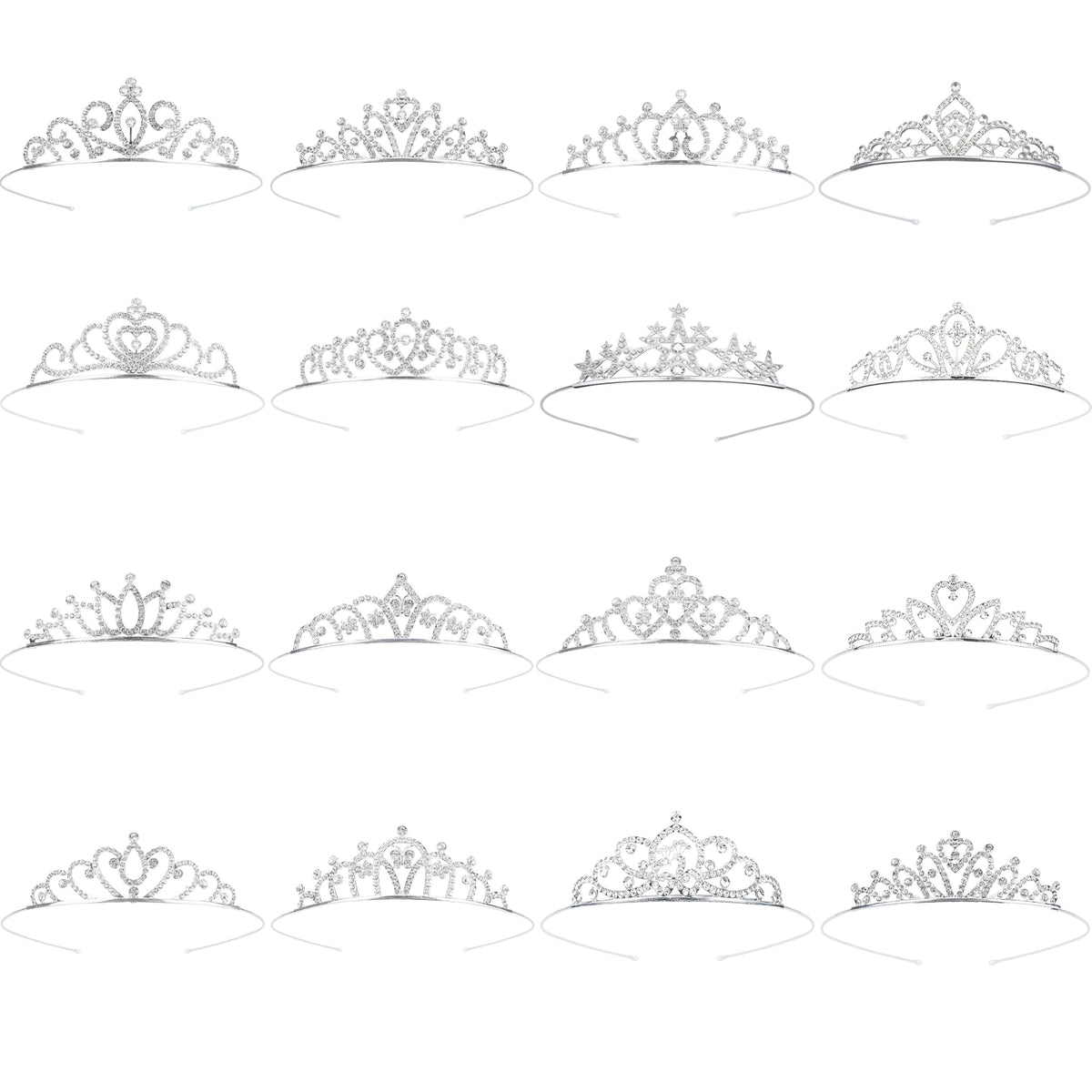 GLITZJOY front view of entire tiara set showing variety and immediate sparkle
