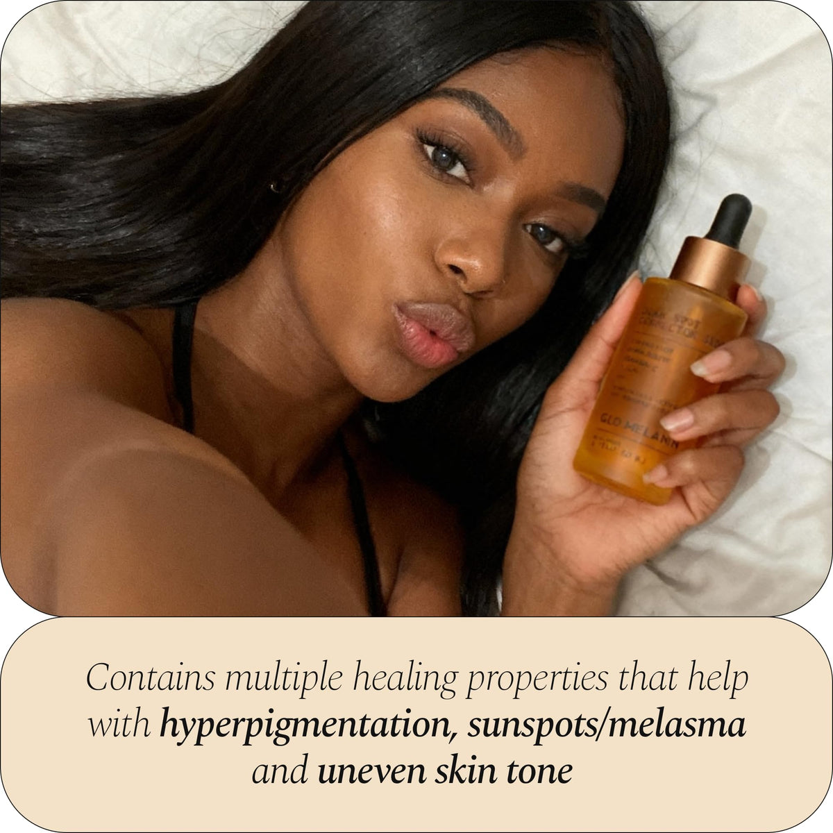 Glo Melanin being applied to cheek demonstrating simple daily use