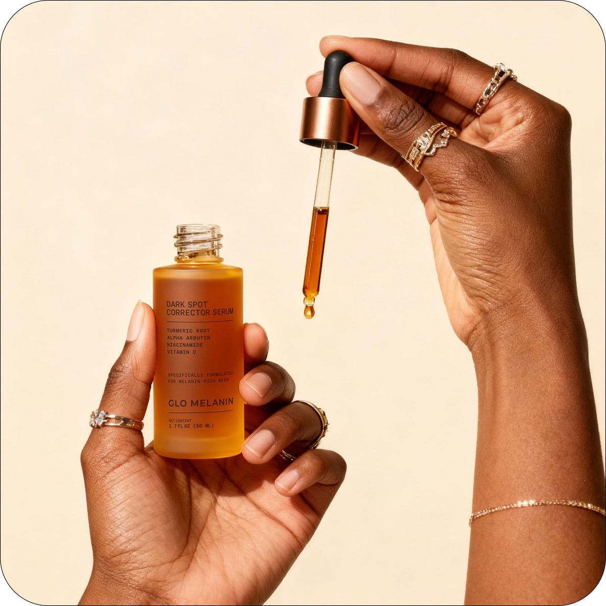 Glo Melanin before and after sample illustrating reduced spot intensity