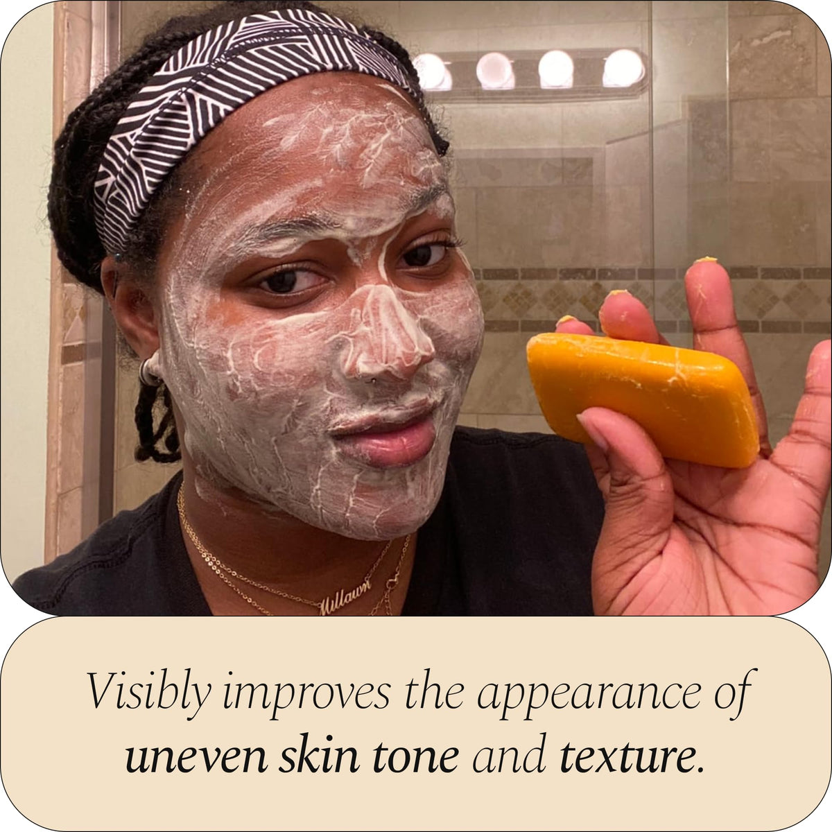 Glo Melanin soap applied to face demonstrating gentle daily use