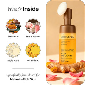Glo Melanin turmeric ingredient visual highlighting antioxidant brightening support