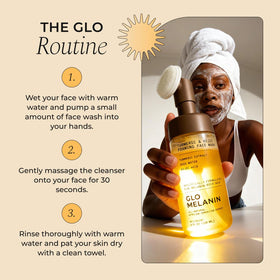 Glo Melanin back label and ingredients list displaying clean, gentle formulation