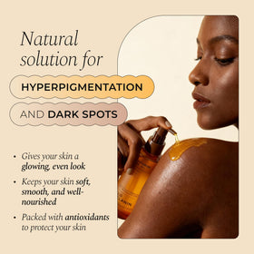 Glo Melanin pump and label detail highlighting ingredient callouts for informed selection