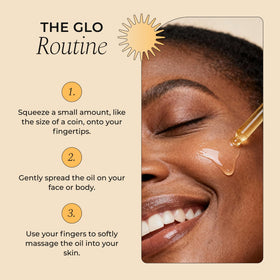 Glo Melanin bottle beside coin to show 50ml compact size benefit