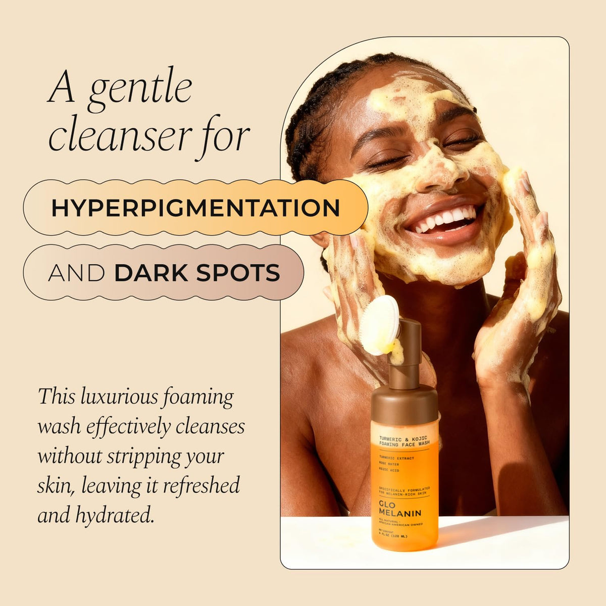 Glo Melanin scrubber top detail demonstrating gentle exfoliation and improved absorption