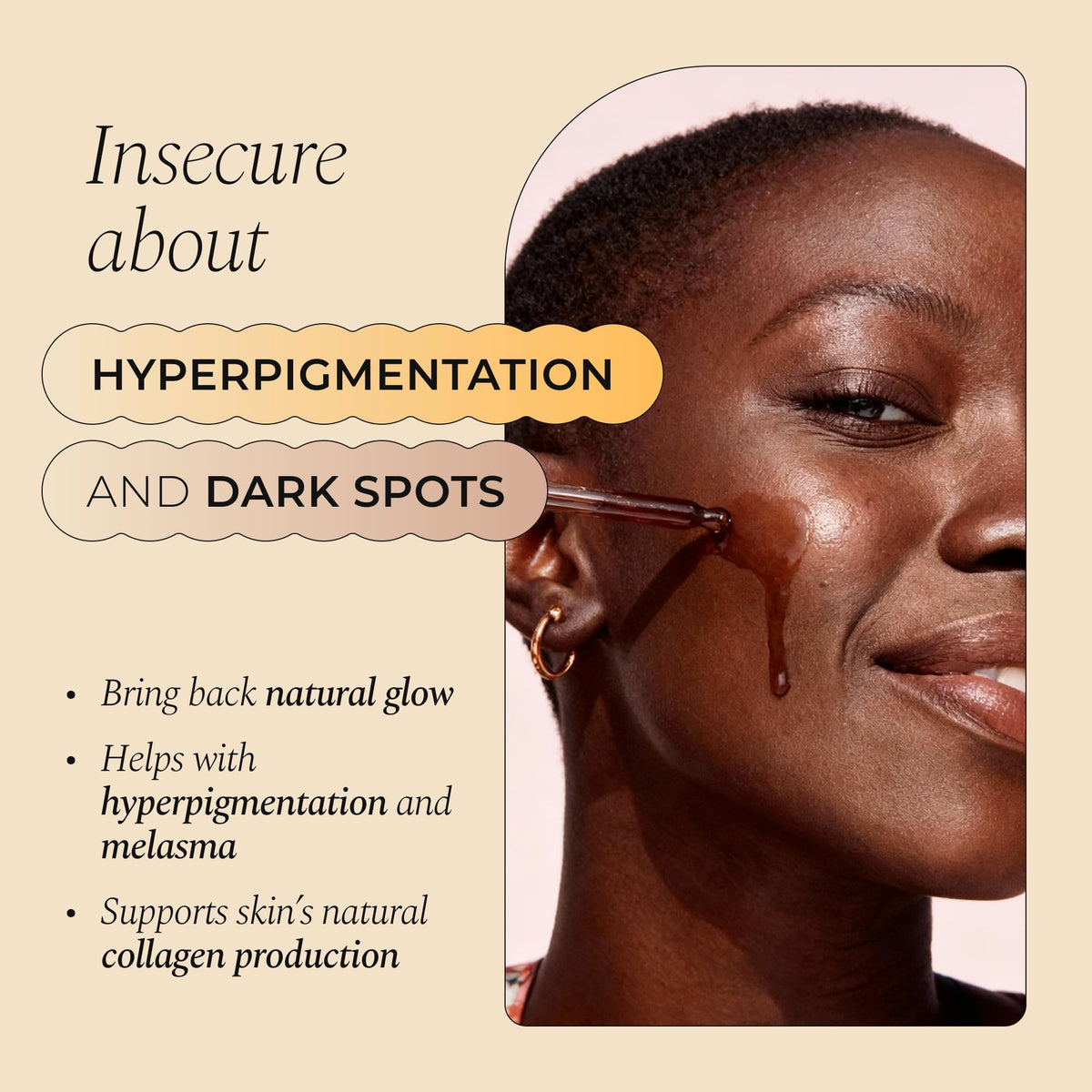 Glo Melanin serum texture closeup highlighting silky, fast-absorbing finish