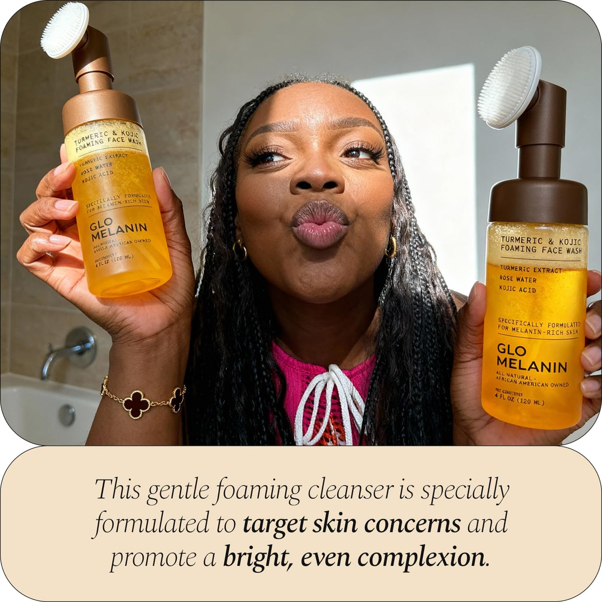 Glo Melanin applying foaming wash on face in a skincare routine for refreshed skin