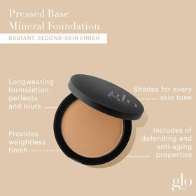 Glo Skin Beauty pan close-up showing pressed powder surface, precise application benefit