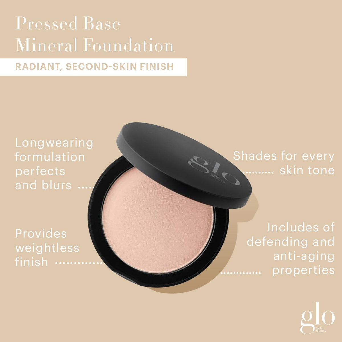 Glo Skin Beauty open pan reveals beige light powder and easy pick-up