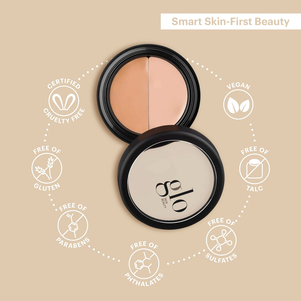 Glo Skin Beauty application brush demonstration showing precise under-eye coverage