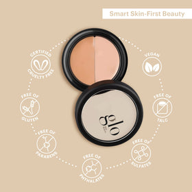 Glo Skin Beauty application brush demonstration showing precise under-eye coverage