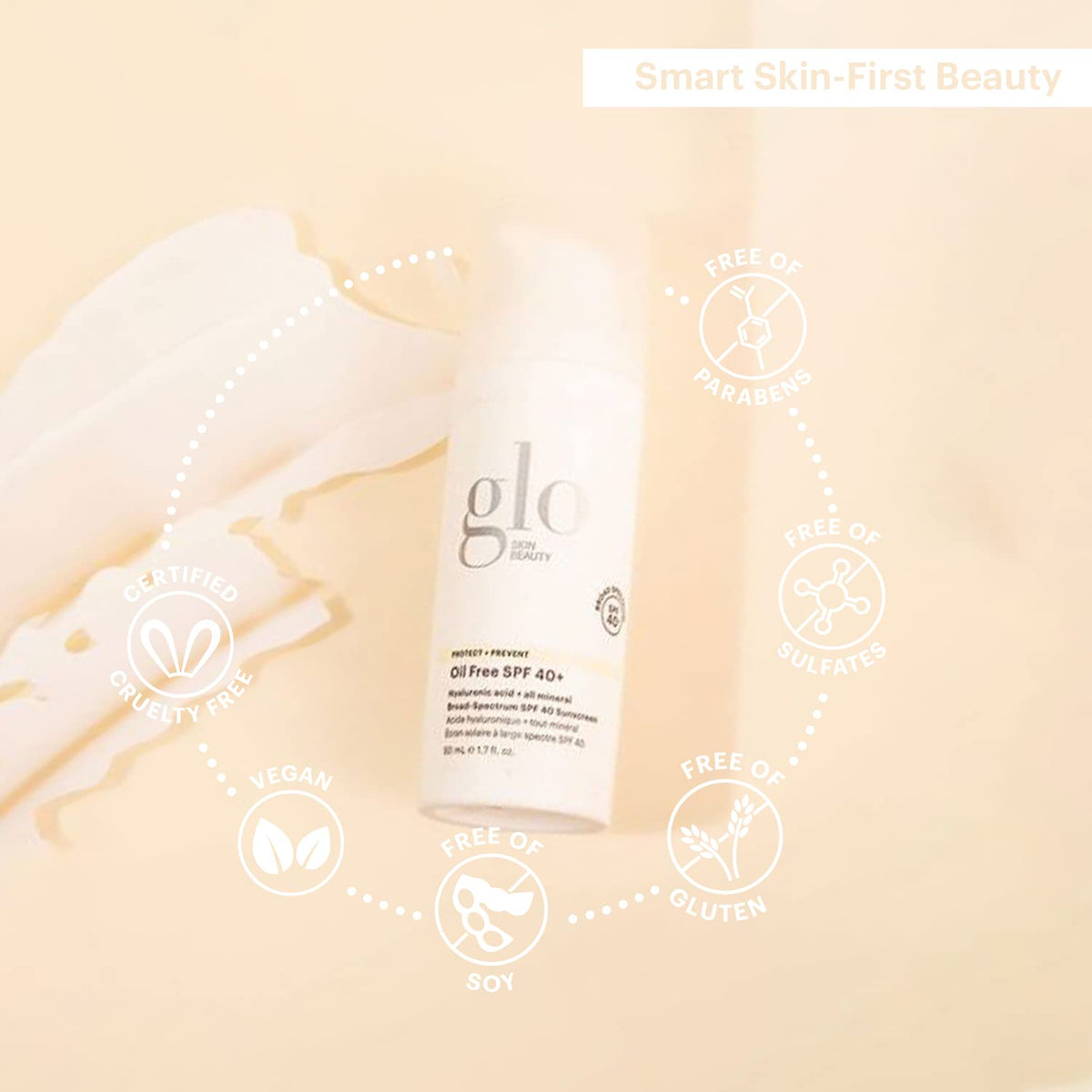 Glo Skin Beauty sunscreen applied on hand showing quick absorption benefit