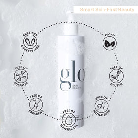 Glo Skin Beauty bottle on bathroom shelf suggesting daily routine compatibility