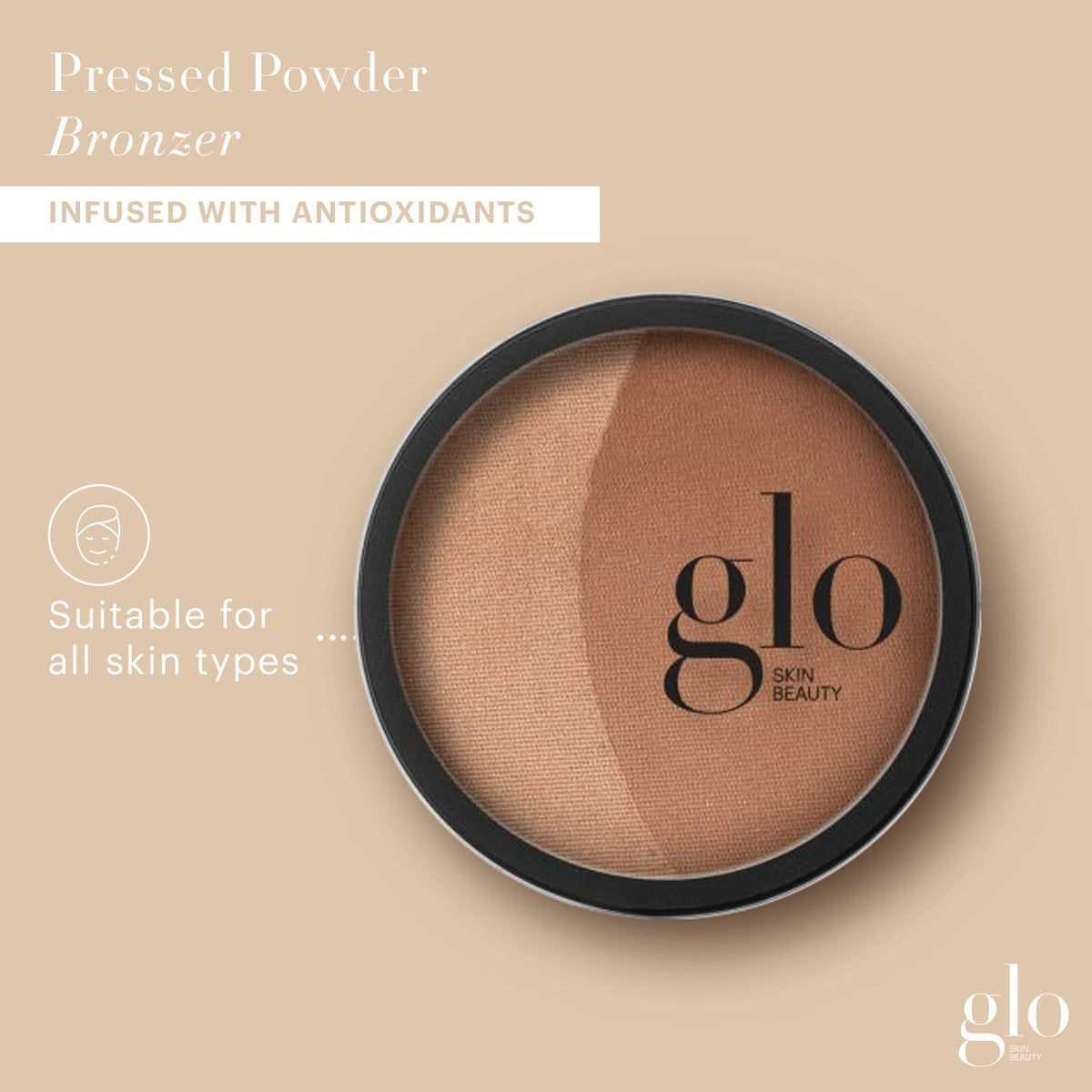 Glo Skin Beauty bronzer open pan revealing pressed powder and shimmer for easy application